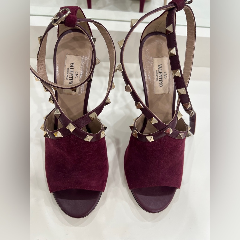 Valentino Dark Red Studded Women's Sandals